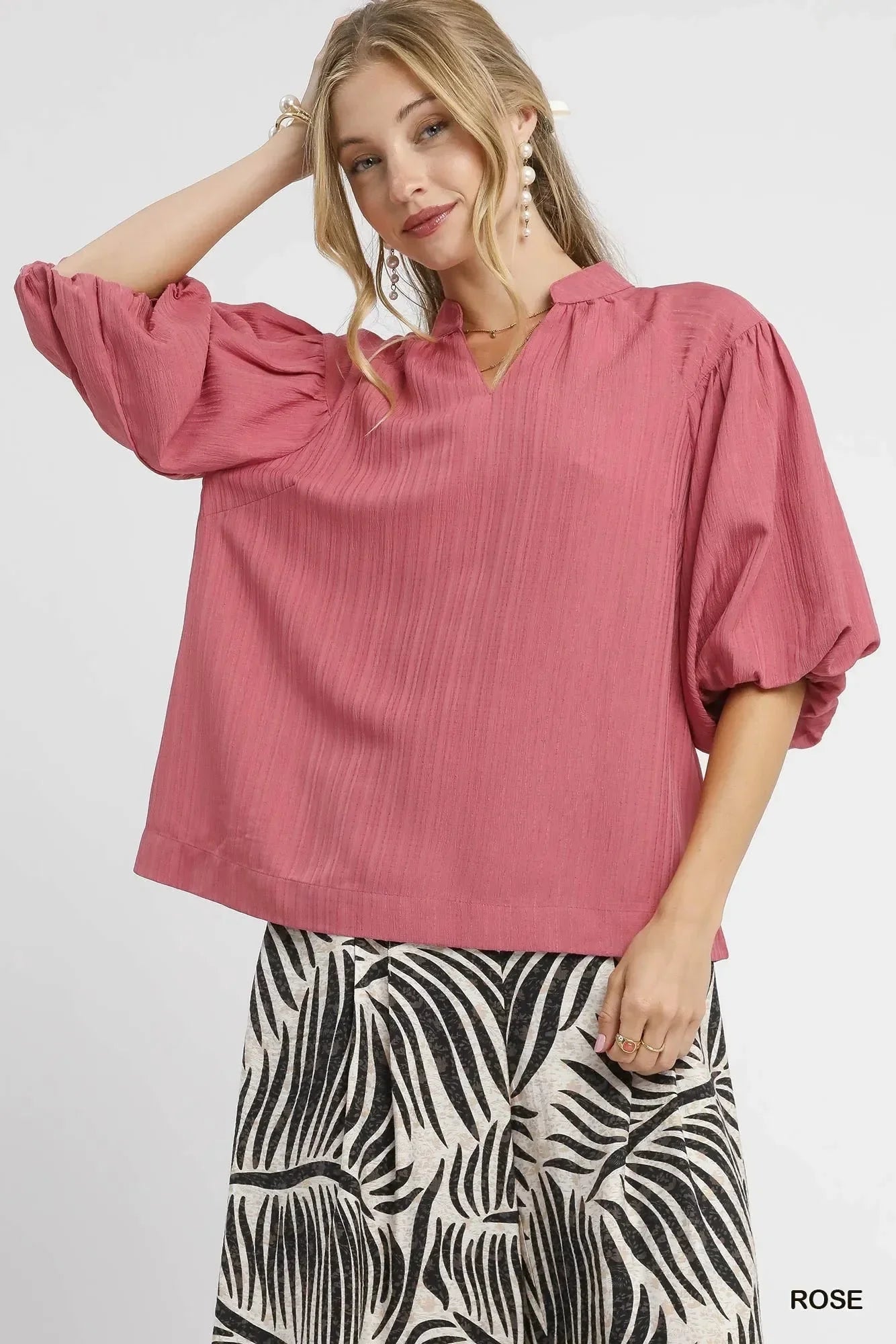 Umgee Textured Puff Sleeve Blouse - VILLA FASHION